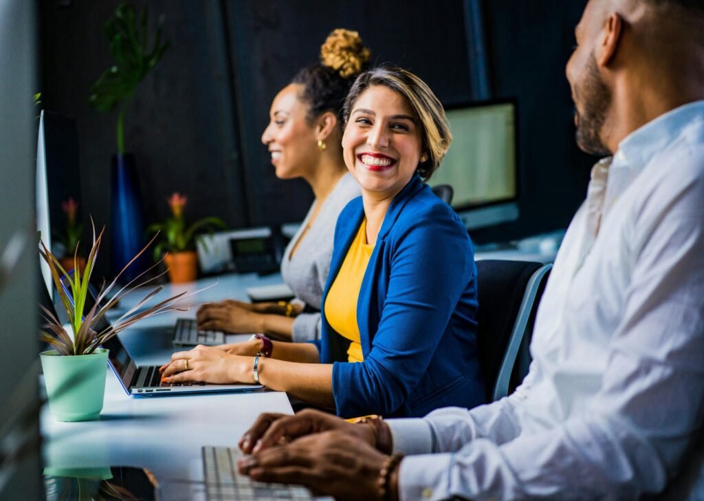 Employees smiling at work